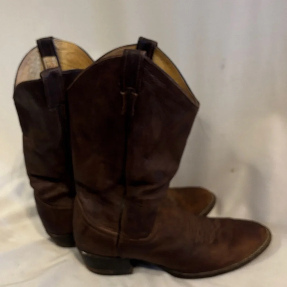 LARRY MAHAN Men Brown LEATHER COWBOY WESTERN BOOTS Size 10